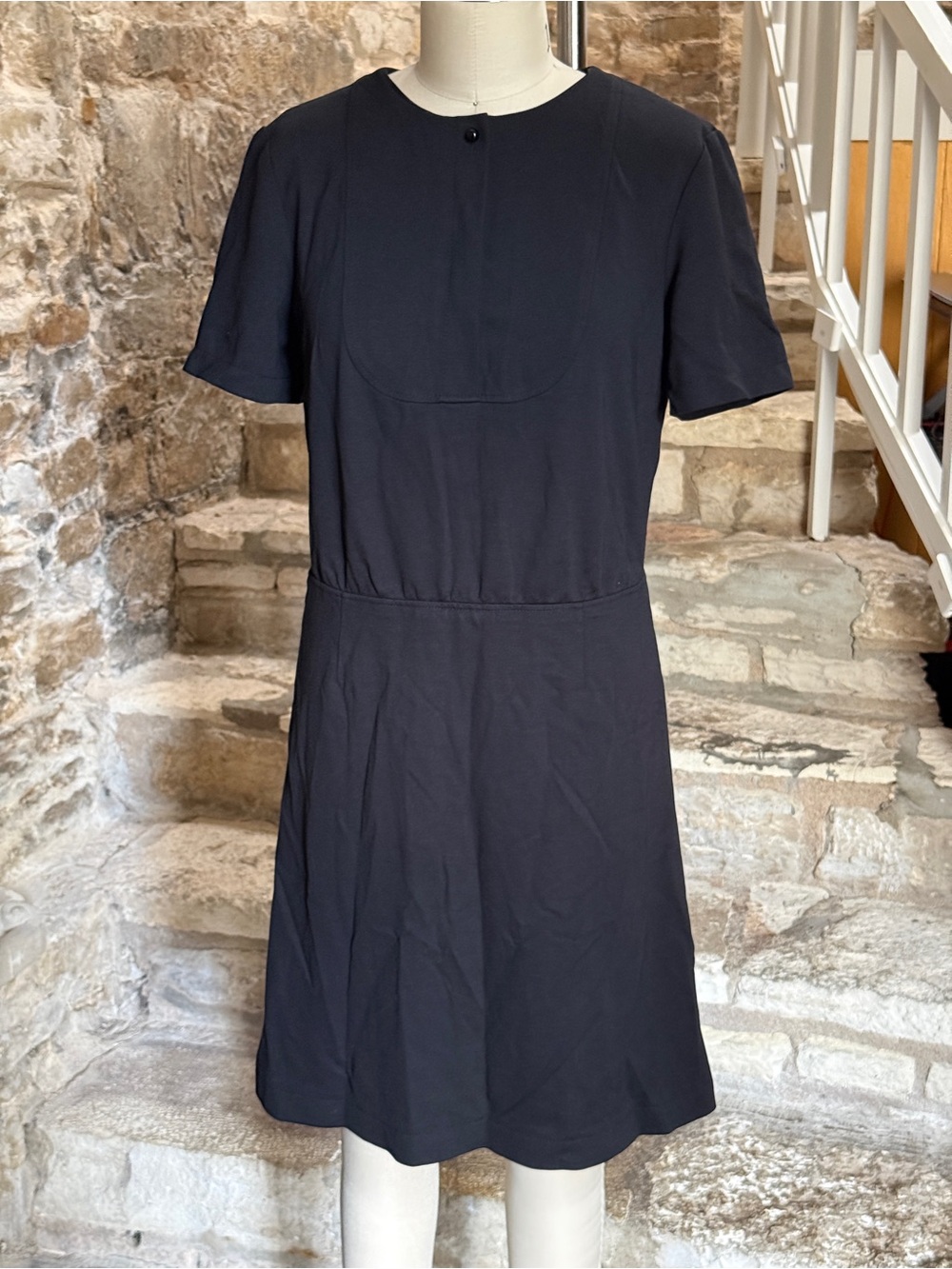 Chanel Uniform Black Stretch Sheath Dress 16P Size 42